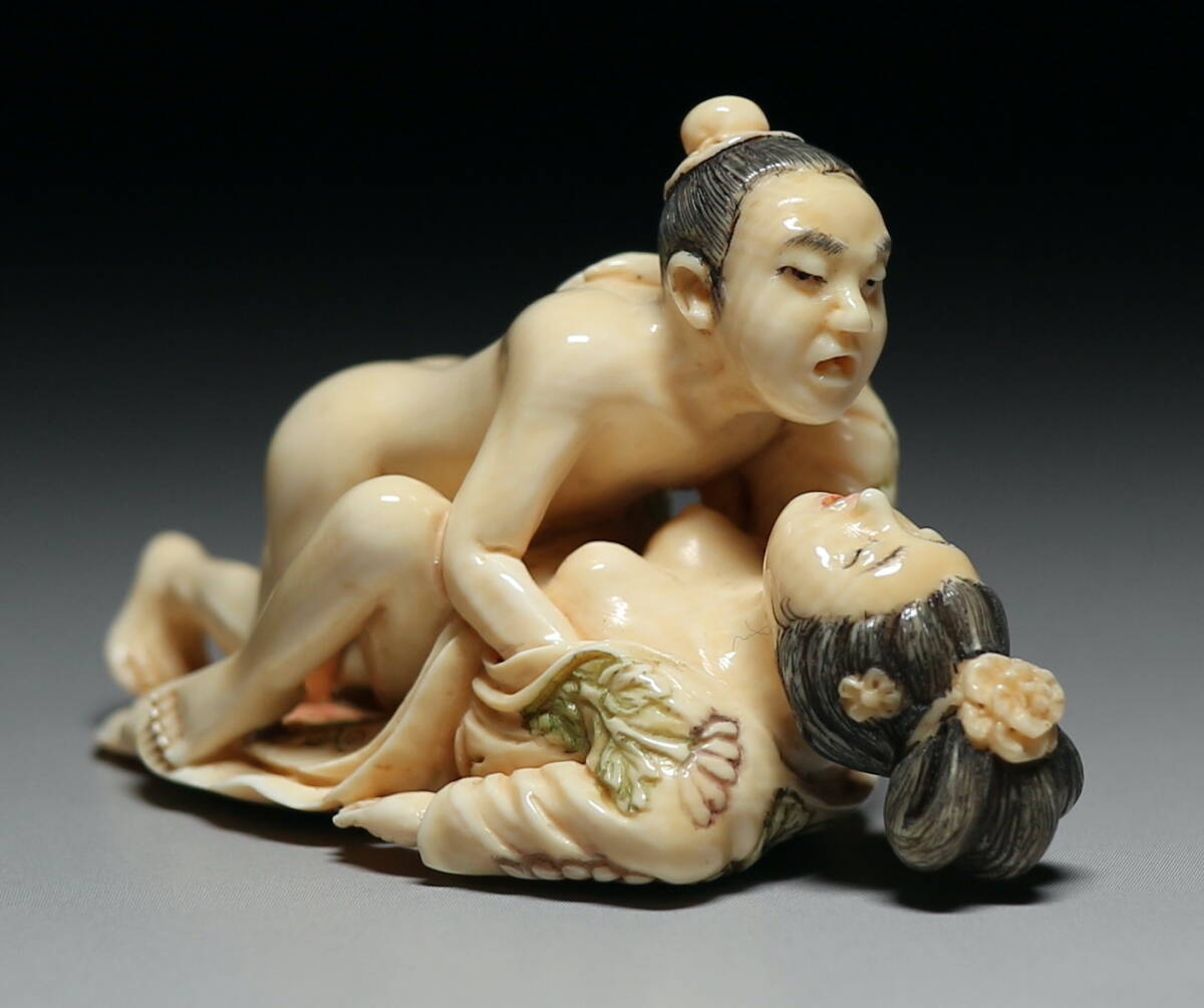 Mammoth Ivory Shunga Sculpture Japanese Erotic Micro Carving Intimate Embrace Netsuke Style