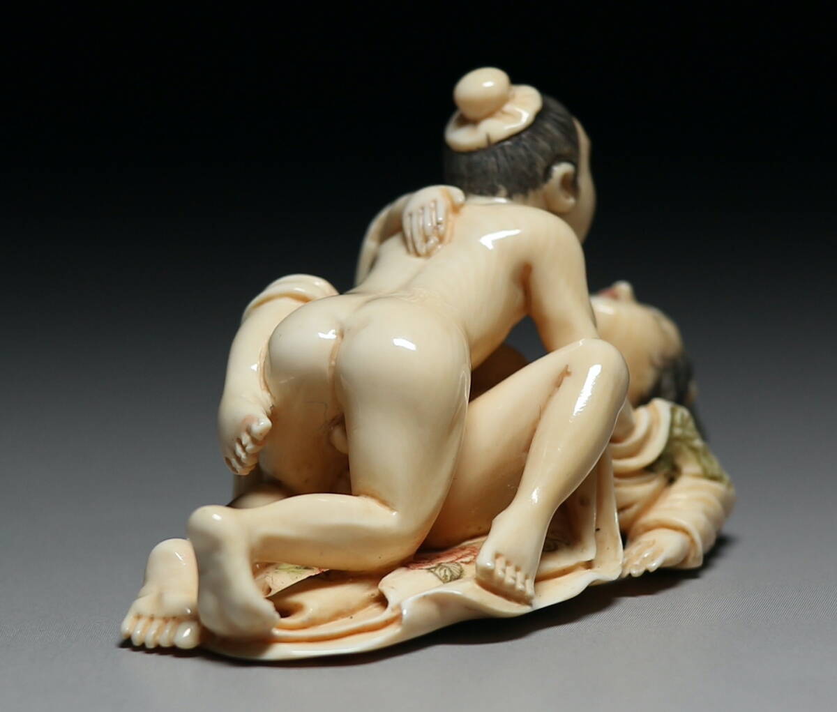 Mammoth Ivory Shunga Sculpture Japanese Erotic Micro Carving Intimate Embrace Netsuke Style