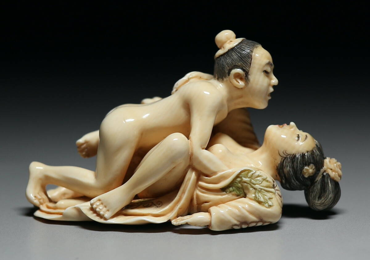 Mammoth Ivory Shunga Sculpture Japanese Erotic Micro Carving Intimate Embrace Netsuke Style