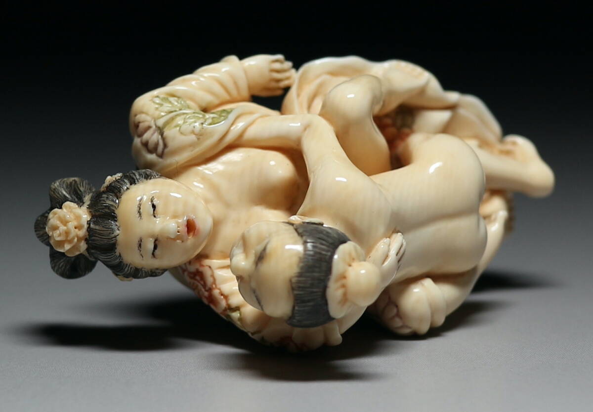 Mammoth Ivory Shunga Sculpture Japanese Erotic Micro Carving Intimate Embrace Netsuke Style