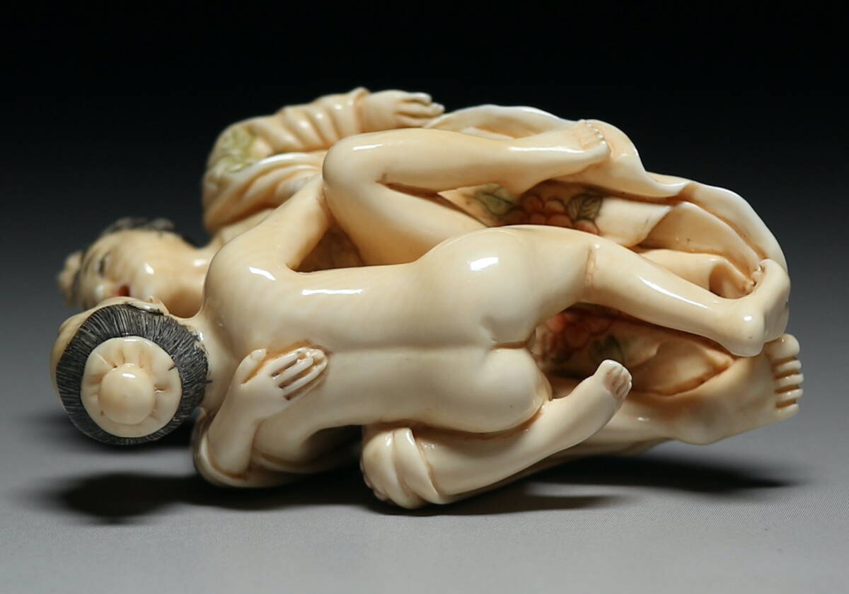 Mammoth Ivory Shunga Sculpture Japanese Erotic Micro Carving Intimate Embrace Netsuke Style