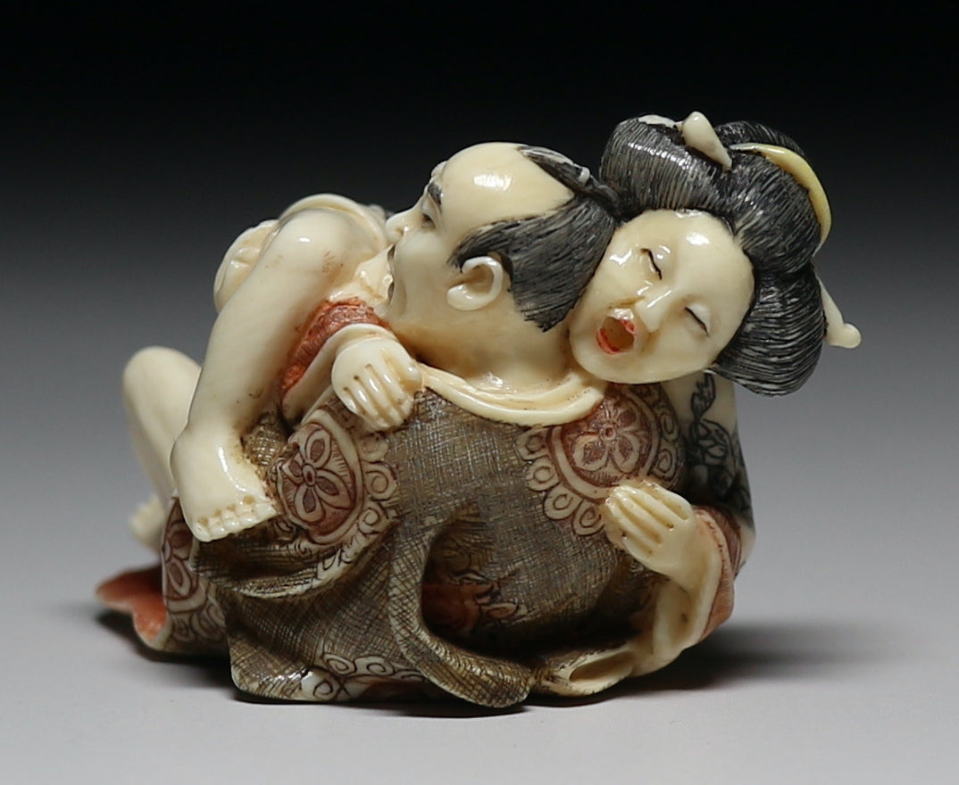 Reclining Lovers Shunga | Mammoth Ivory Sculpture – Japonista