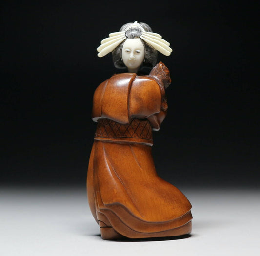 Japanese Shunga Netsuke Hidden Figure Mammoth Ivory Boxwood Erotic Art