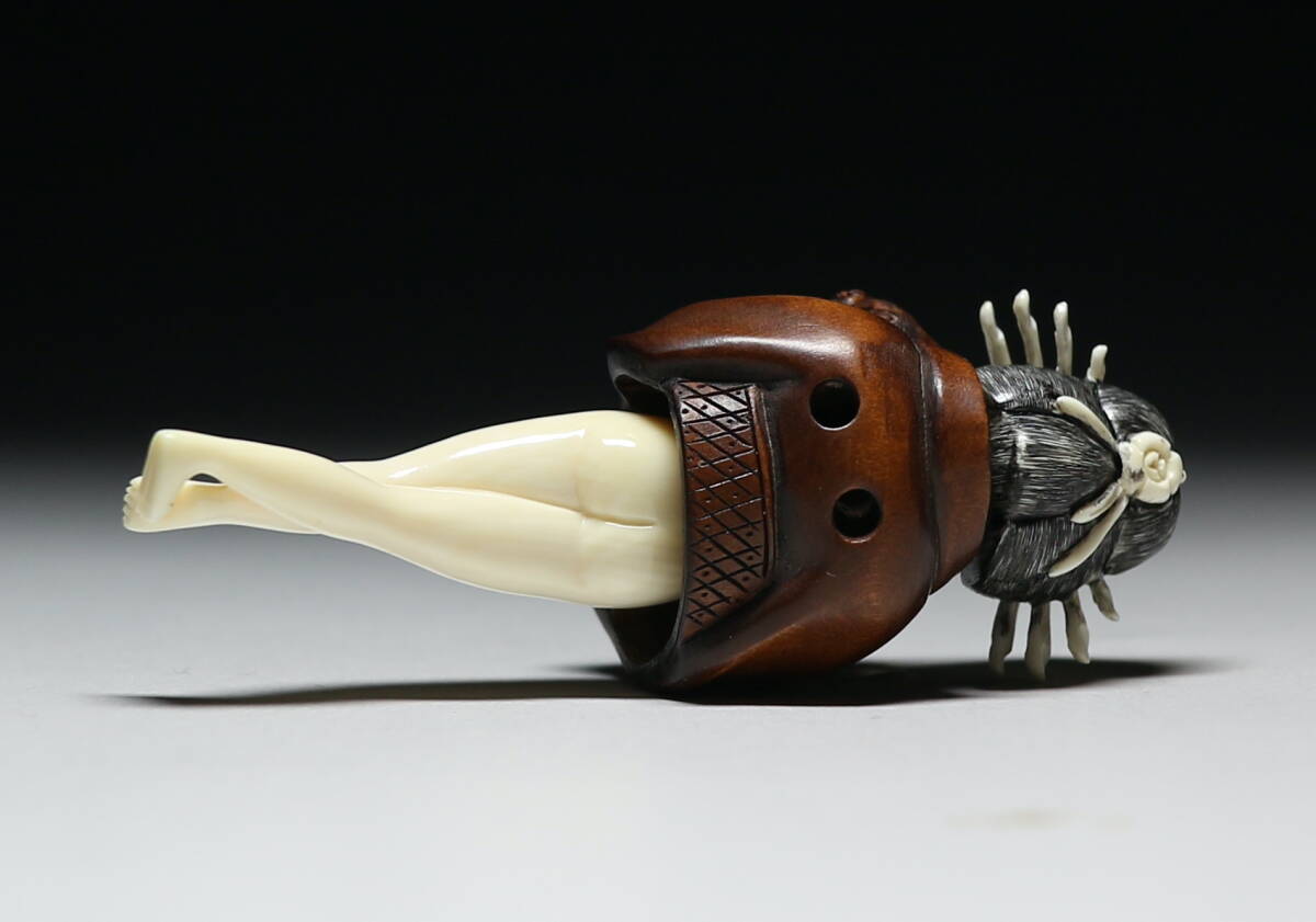 Japanese Shunga Netsuke Hidden Figure Mammoth Ivory Boxwood Erotic Art