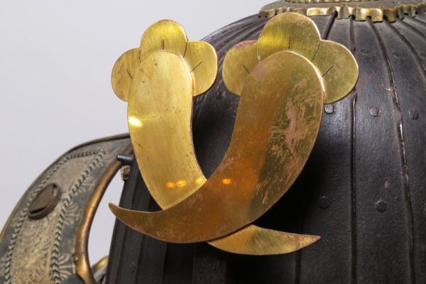 Authentic Edo Period Japanese Samurai Kabuto Helmet — Signed Bizen Muneji — Iron Plate Bowl with Gilt Maedate Crest and Shikoro Neck Guard, Museum-Grade Armor