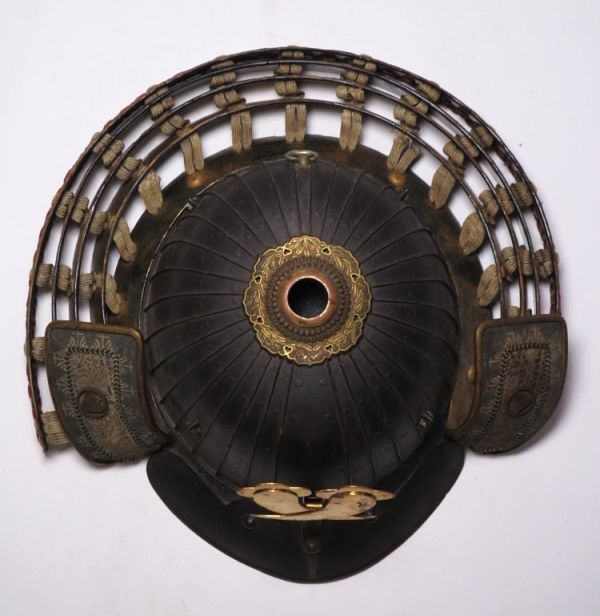 Authentic Edo Period Japanese Samurai Kabuto Helmet — Signed Bizen Muneji — Iron Plate Bowl with Gilt Maedate Crest and Shikoro Neck Guard, Museum-Grade Armor