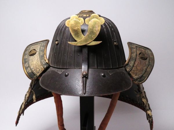 Authentic Edo Period Japanese Samurai Kabuto Helmet — Signed Bizen Muneji — Iron Plate Bowl with Gilt Maedate Crest and Shikoro Neck Guard, Museum-Grade Armor