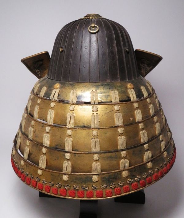 Authentic Edo Period Japanese Samurai Kabuto Helmet — Signed Bizen Muneji — Iron Plate Bowl with Gilt Maedate Crest and Shikoro Neck Guard, Museum-Grade Armor