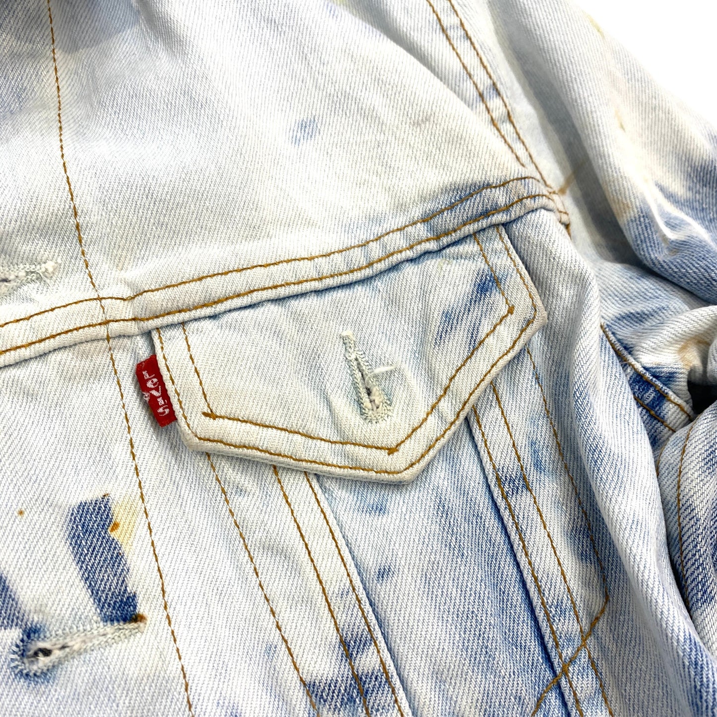 Wagara Remake Bespoke Japanese Japan Vintage Levi's Handmade Custom One and Only One Cote Mer Upcycle Sustainable Street Fashion Embroidered Embroidery Kimono Obi Boro Patchwork x Bleached Denim Jacket ( Size : S )