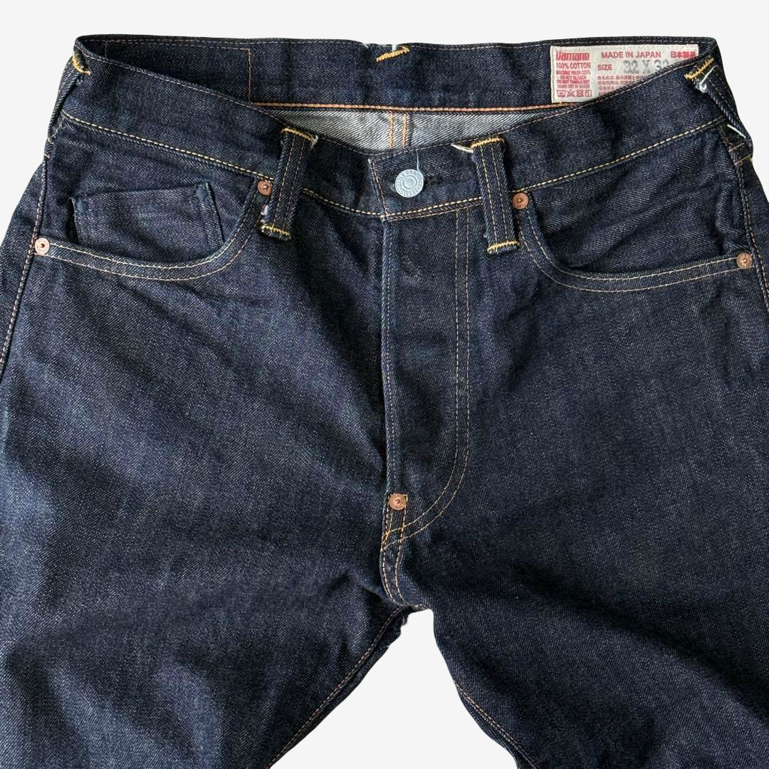 Vintage EVISU YAMANE Made in Japan Riding Panel Denim Jeans W32 Dark Indigo Red Kamome