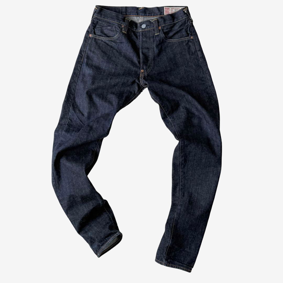 Vintage EVISU YAMANE Made in Japan Riding Panel Denim Jeans W32 Dark Indigo Red Kamome