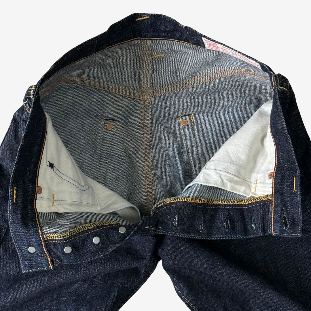 Vintage EVISU YAMANE Made in Japan Riding Panel Denim Jeans W32 Dark Indigo Red Kamome