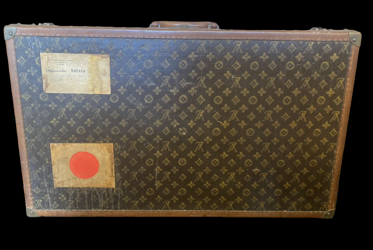 Louis Vuitton Monogram Cabin Trunk, 1920s, Hand-Painted Japanese Flag, Leather Trim & Period Labels, 81 cm