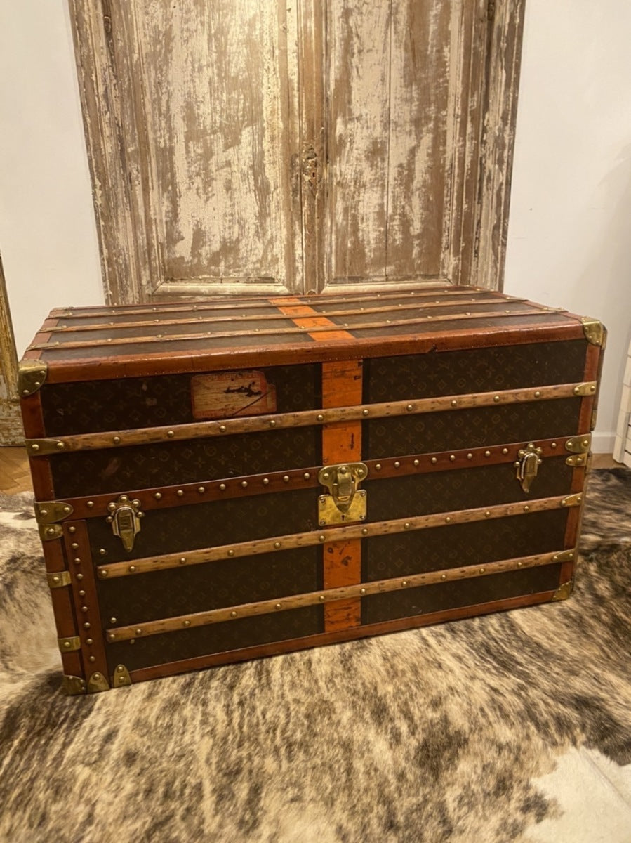Louis Vuitton Monogram Wardrobe Trunk No. 0647650, Early 20th Century, Orange Interior, Fitted Drawers, 111 cm