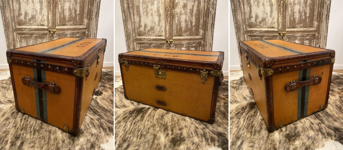 Louis Vuitton circa 1910s ochre striped trunk, view 7 of 10