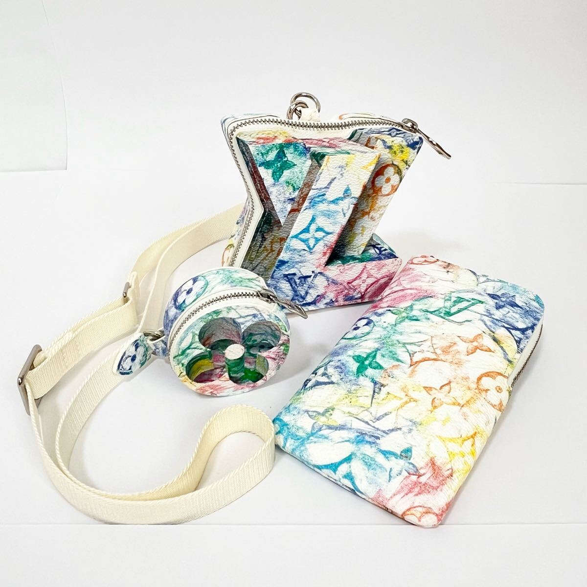 Louis Vuitton Block LV M57277, Monogram Pastel Colors Three-Pouch Shoulder Bag, Virgil Abloh Era, Unused