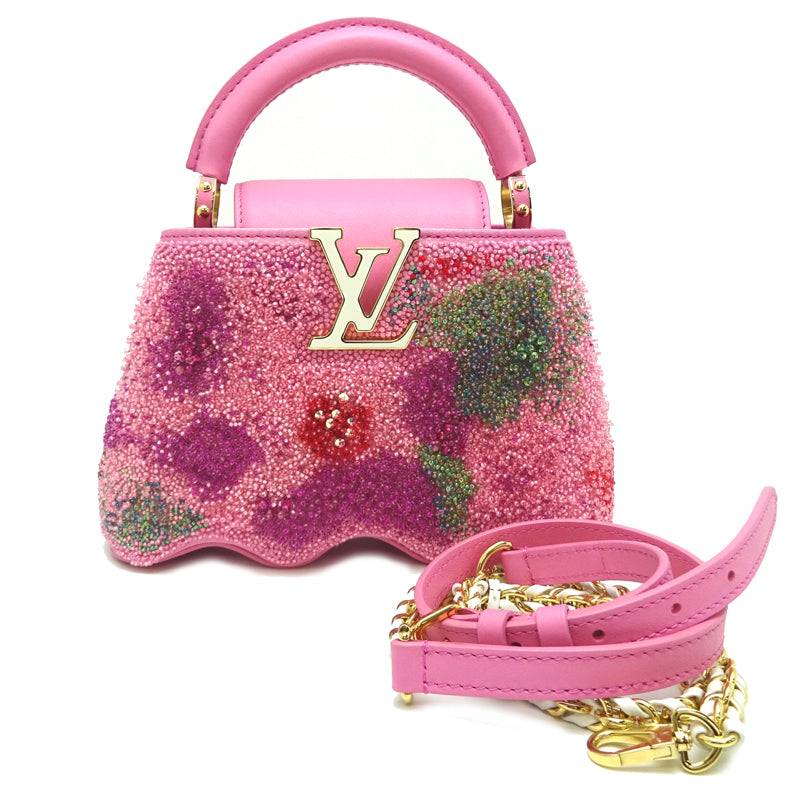Louis Vuitton Capushell Mini Rose, Pink Satin Capucines with 7,000 Hand-Embroidered Glass Beads, FW23