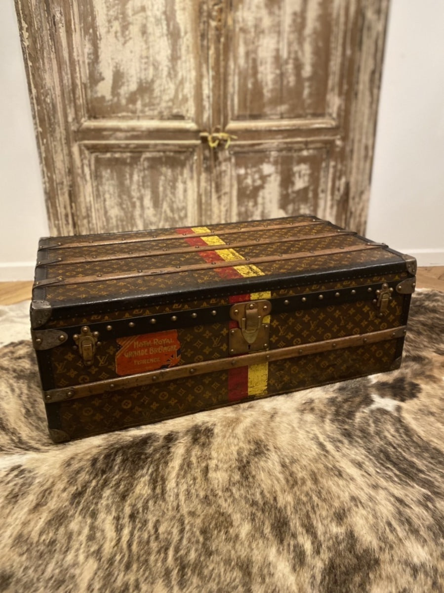 Louis Vuitton 1940s Monogram trunk with red and yellow stripe, view 2 of 9