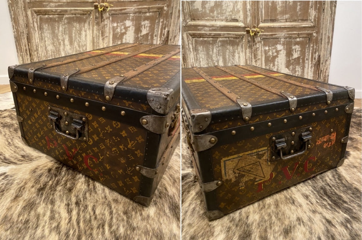 Louis Vuitton 1940s Monogram trunk with red and yellow stripe, view 3 of 9