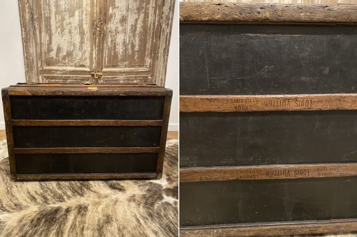 Louis Vuitton 1940s Monogram trunk with red and yellow stripe, view 4 of 9