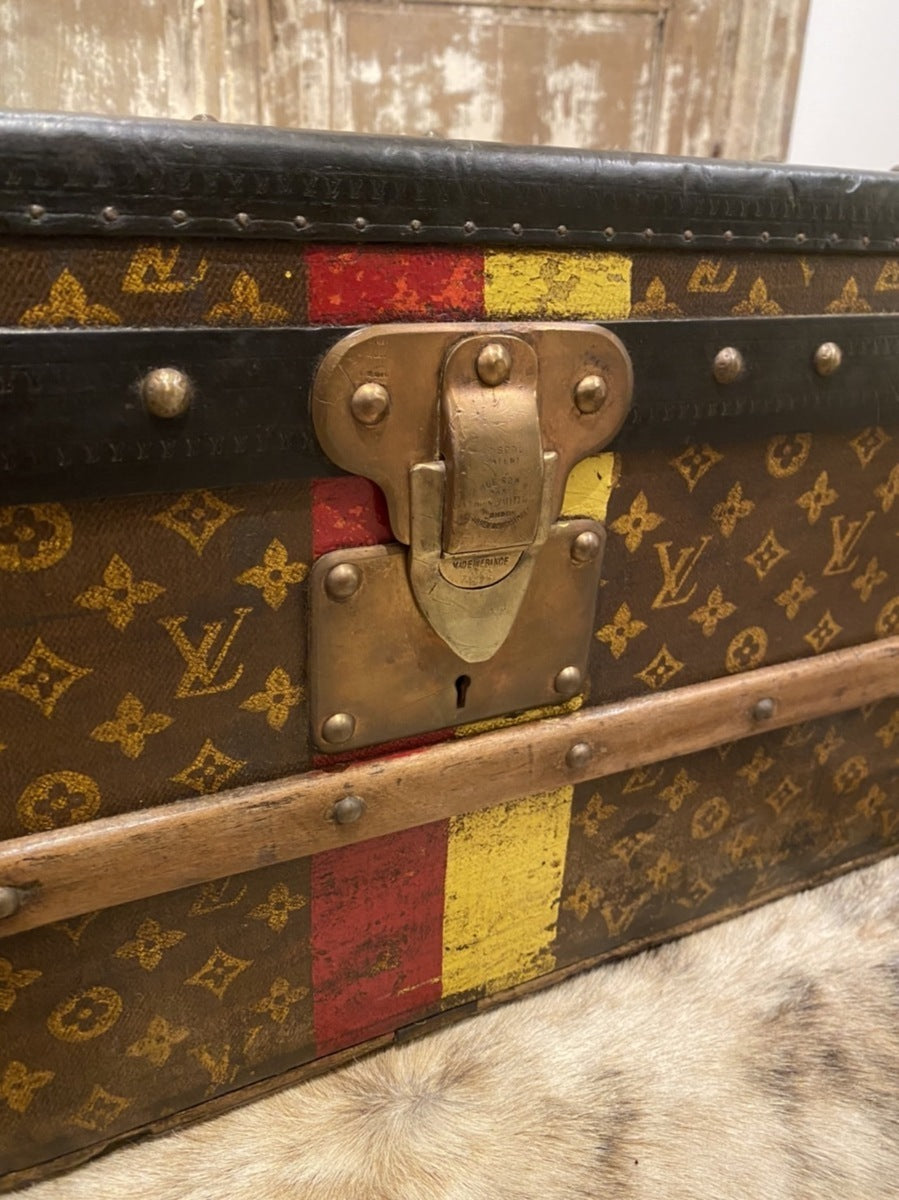 Louis Vuitton 1940s Monogram trunk with red and yellow stripe, view 6 of 9