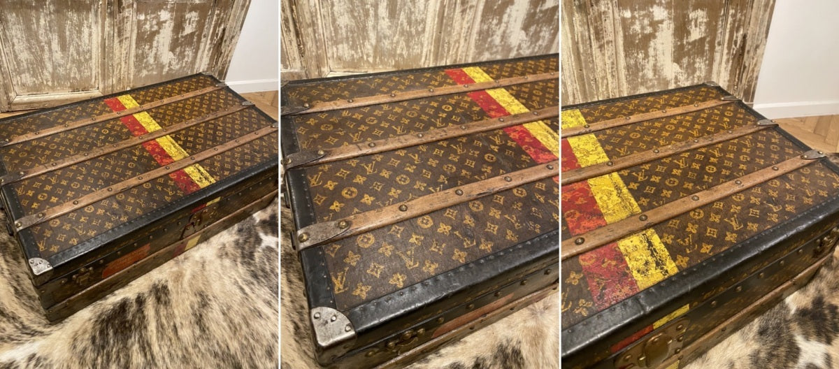 Louis Vuitton 1940s Monogram trunk with red and yellow stripe, view 7 of 9