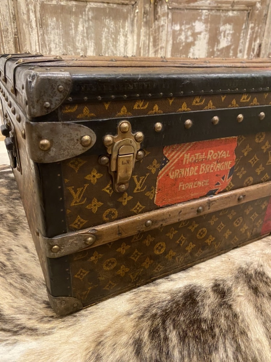 Louis Vuitton 1940s Monogram trunk with red and yellow stripe, view 8 of 9