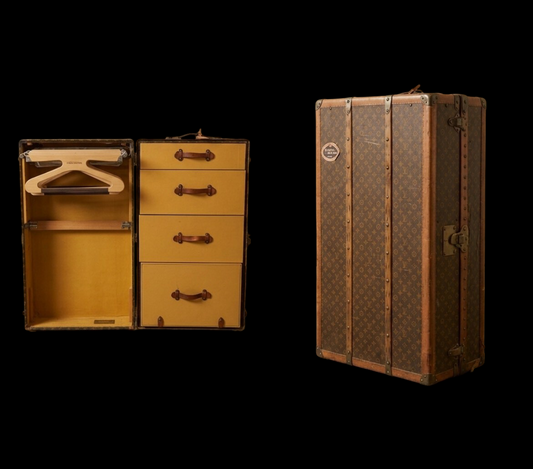 Louis Vuitton Monogram Wardrobe Trunk, Circa 1918, France, Travel Cabinet with Fitted Drawers & Period Hangers