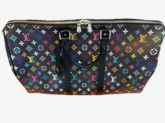 Louis Vuitton x Takashi Murakami Keepall 50 Black Multicolor Monogram Anniversary Variant Collector Travel Bag Full Set