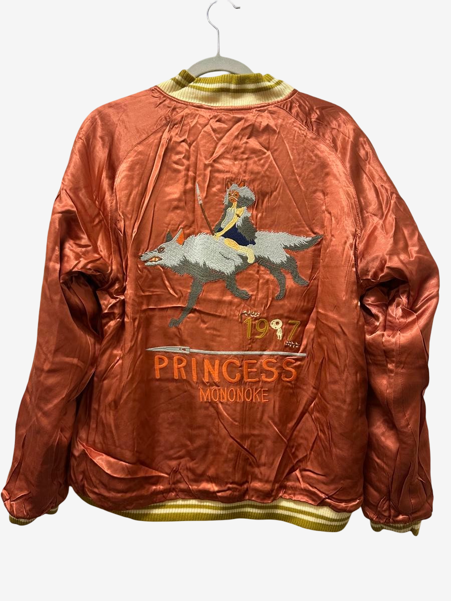Studio Ghibli Princess Mononoke Sukajan Jacket Reversible Embroidered Anime Bomber XL Japan