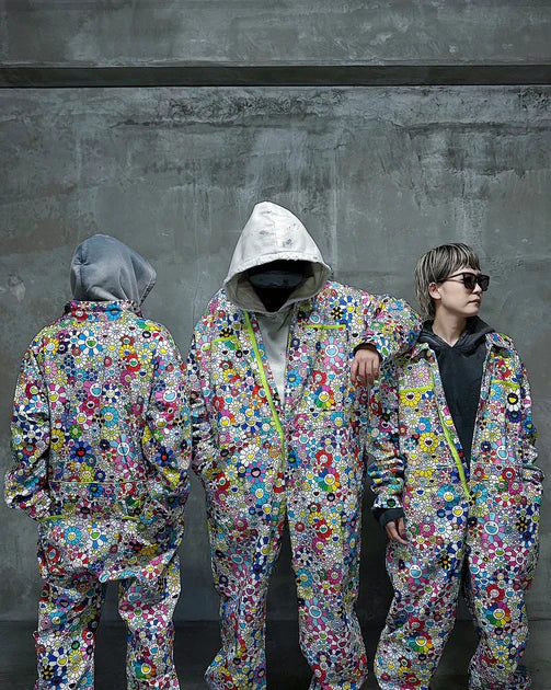 Takashi Murakami Tonari no Zingaro Multi-Color Flowers Cotton Jumpsuit L Kaikai Kiki Smiling Flower All-Over Print