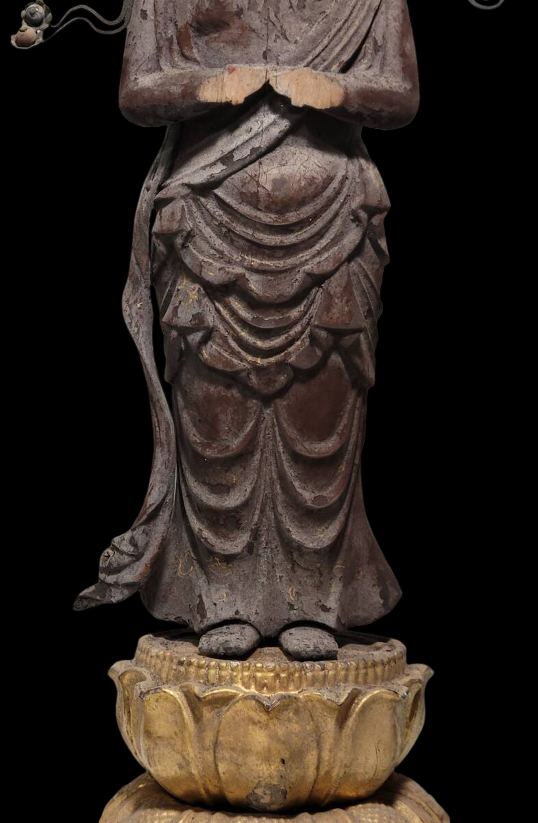 Museum Grade Standing Seishi Bosatsu (Mahasthamaprapta) Wood Sculpture with Jeweled Crown | Kamakura–Muromachi Taste | 35.9cm