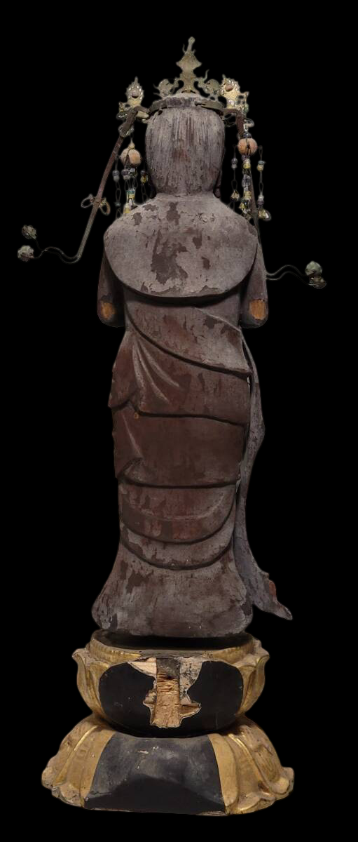 Museum Grade Standing Seishi Bosatsu (Mahasthamaprapta) Wood Sculpture with Jeweled Crown | Kamakura–Muromachi Taste | 35.9cm
