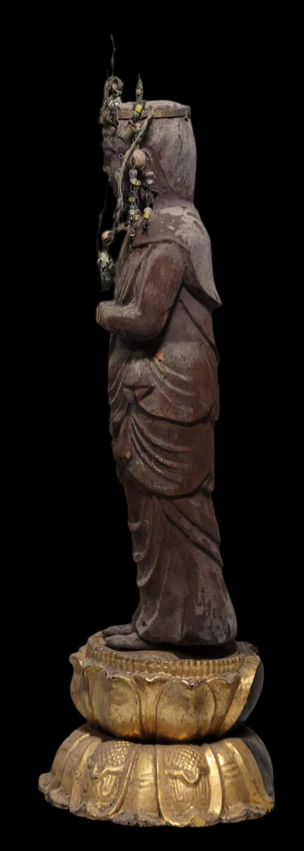 Museum Grade Standing Seishi Bosatsu (Mahasthamaprapta) Wood Sculpture with Jeweled Crown | Kamakura–Muromachi Taste | 35.9cm
