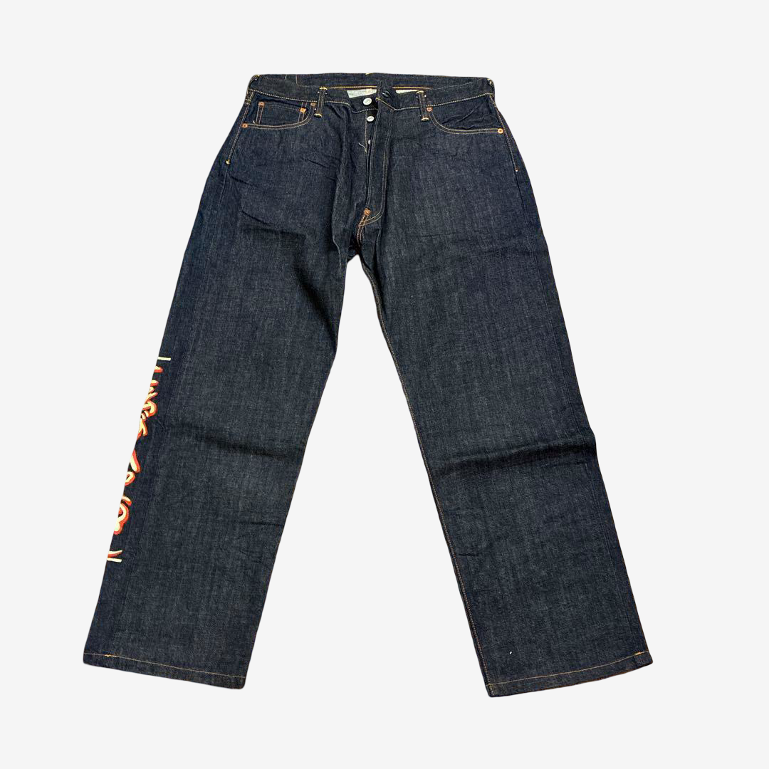 Vintage EVISU Yamane No.2 Daruma Daishi Hand-Painted Jeans Japanese Kanji Kamome Denim