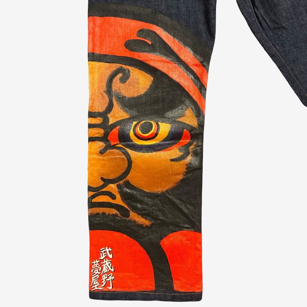Vintage EVISU Yamane No.2 Daruma Daishi Hand-Painted Jeans Japanese Kanji Kamome Denim