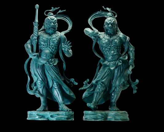 Monumental Nio Guardian Deva Kings (Agyō & Ungyō) — Bronze Casting, Matsuhisa Sohrin School Attribution, Pair, 61cm, Japan