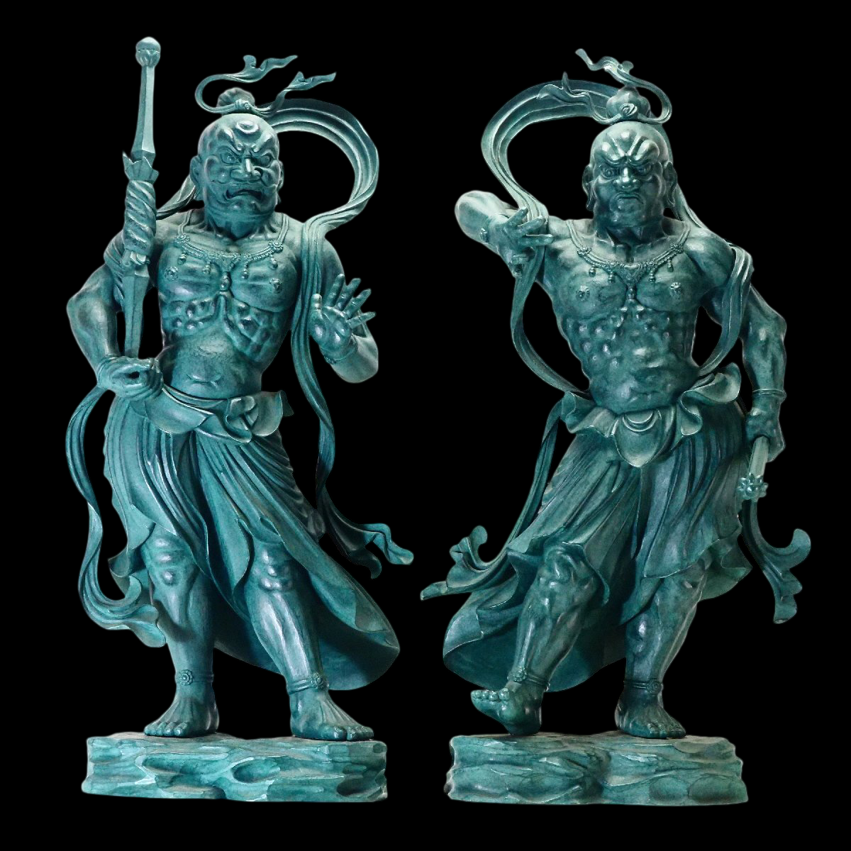 Monumental Nio Guardian Deva Kings (Agyō & Ungyō) — Bronze Casting, Matsuhisa Sohrin School Attribution, Pair, 61cm, Japan