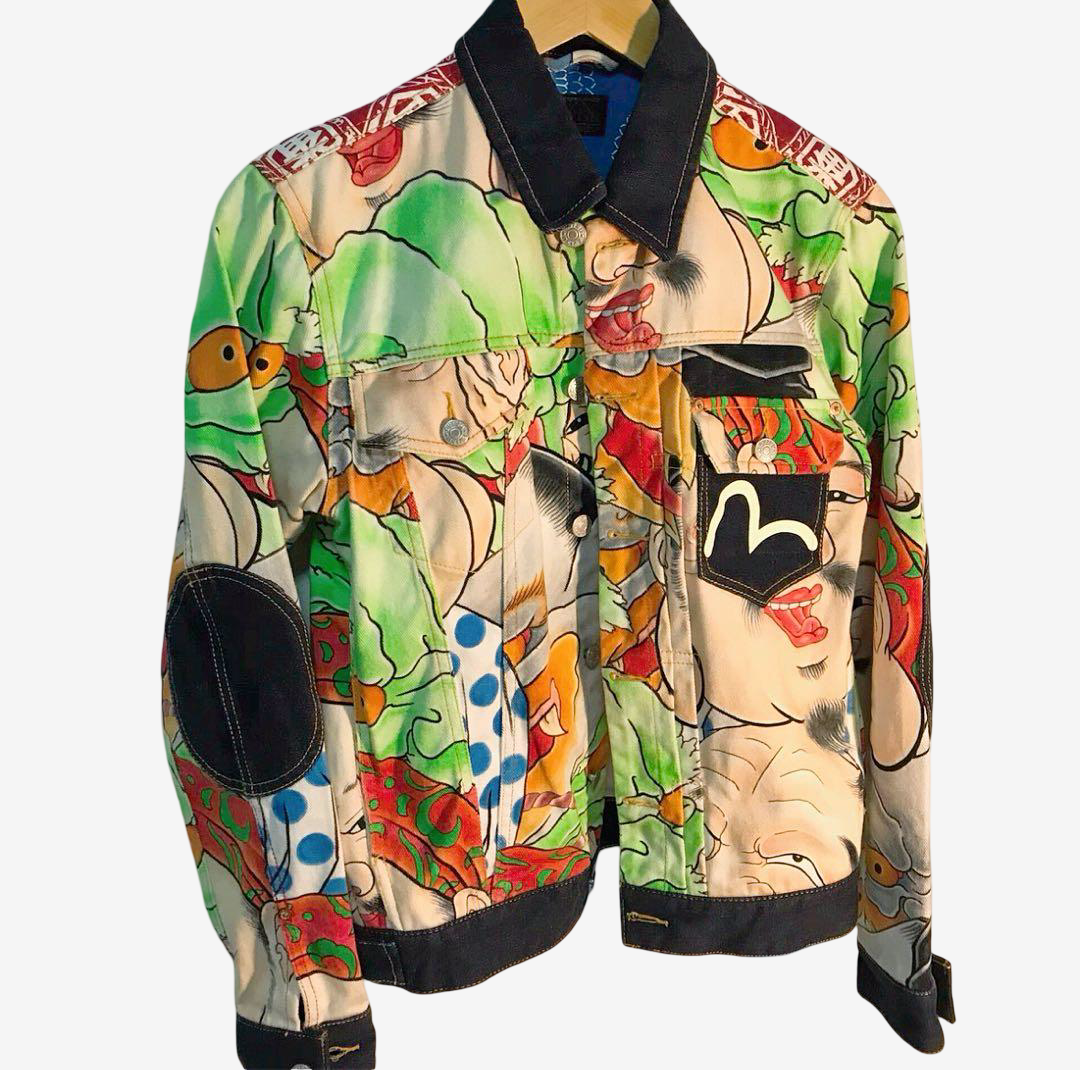 Rare EVISU Custom Made Godhead & Oni Festival Art • Kamome Pocket • Full Graphic Jacket • Archive Streetwear • Size S 170/100C