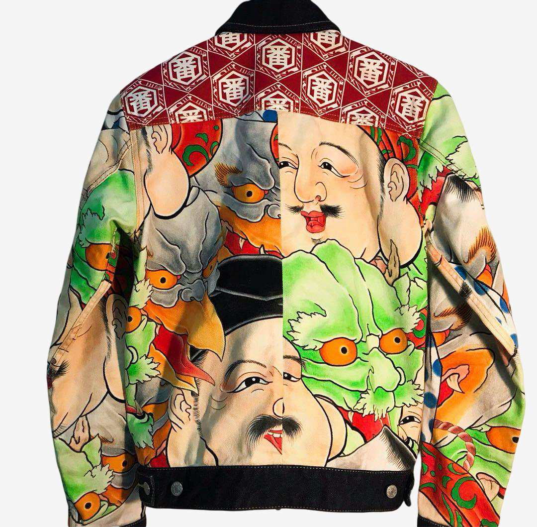Rare EVISU Custom Made Godhead & Oni Festival Art • Kamome Pocket • Full Graphic Jacket • Archive Streetwear • Size S 170/100C