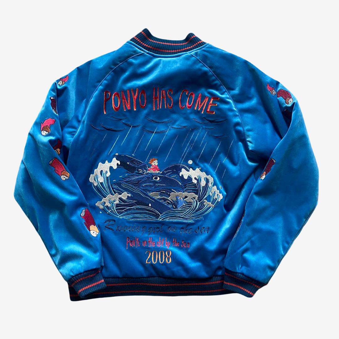 Studio Ghibli Ponyo Sukajan Jacket GBL Embroidered Bomber XL Blue Ocean 2008 Anime Japan Rare Collector Piece