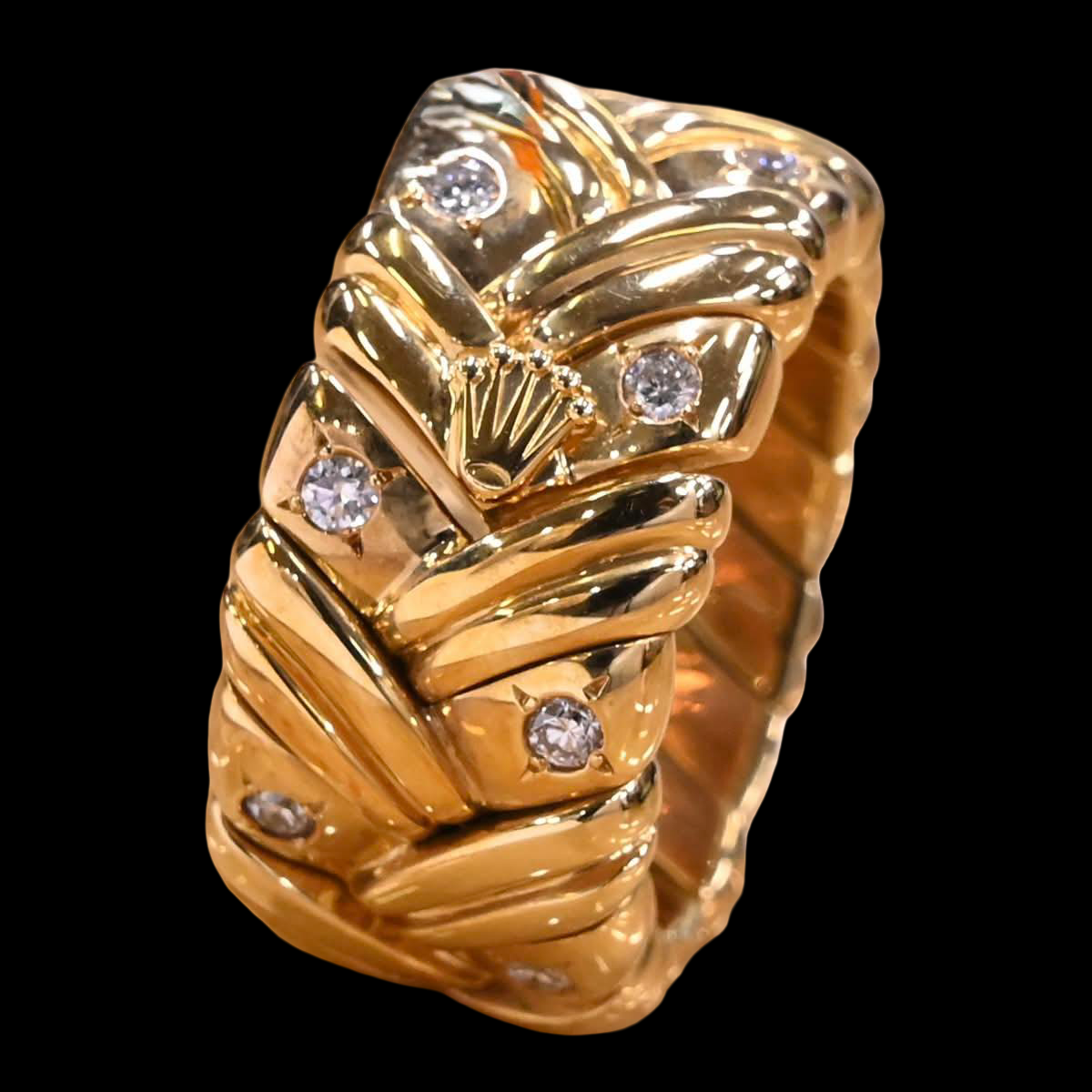 ROLEX Atelier-Made K18 Gold Openwork Crown Ring · 21g Diamond-Set Luxe Piece · Extremely Rare Vintage Ace Grade