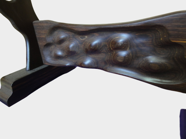 Japanese Carved Wood Sword Stand | Katana Kake Rack | Sculpted Cloud Motif | Display Mount | Approx 38cm