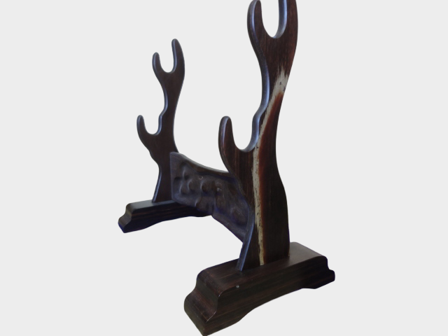 Japanese Carved Wood Sword Stand | Katana Kake Rack | Sculpted Cloud Motif | Display Mount | Approx 38cm