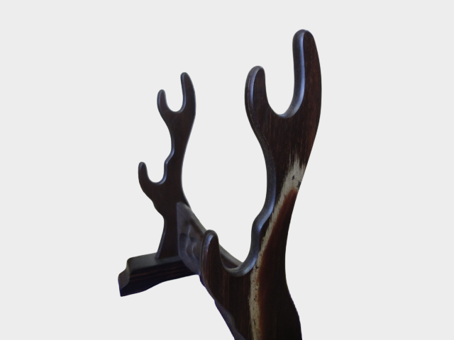 Japanese Carved Wood Sword Stand | Katana Kake Rack | Sculpted Cloud Motif | Display Mount | Approx 38cm