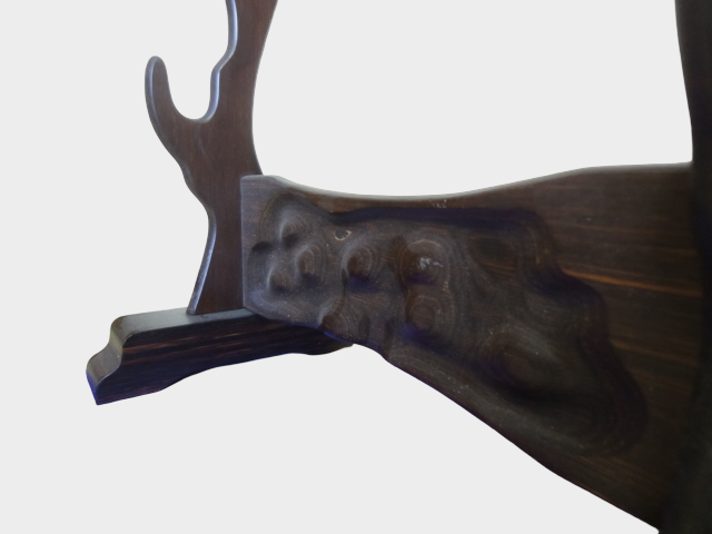 Japanese Carved Wood Sword Stand | Katana Kake Rack | Sculpted Cloud Motif | Display Mount | Approx 38cm