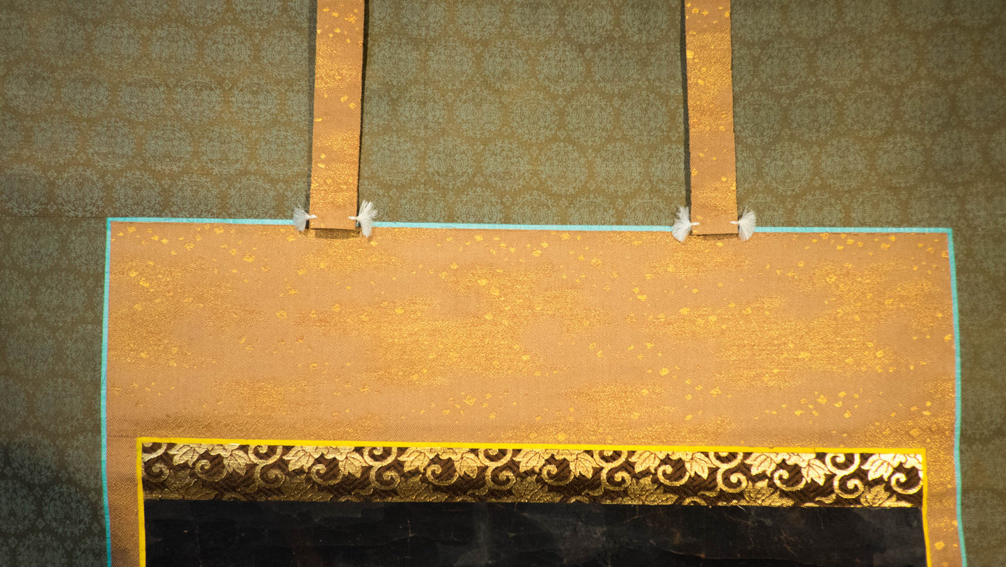 Antique Japanese Thirteen Buddhas Scroll, Jūsanbutsu Gold Buddhist Kakejiku, Memorial Temple Art, Edo Meiji Silk Painting