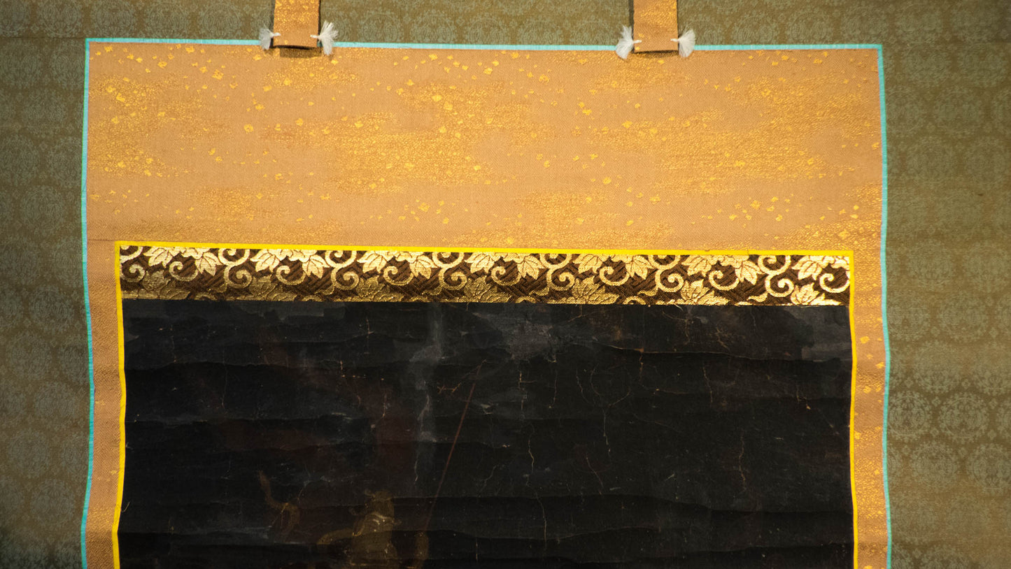 Antique Japanese Thirteen Buddhas Scroll, Jūsanbutsu Gold Buddhist Kakejiku, Memorial Temple Art, Edo Meiji Silk Painting