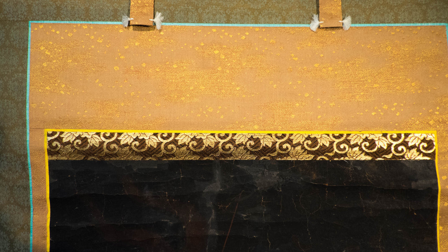 Antique Japanese Thirteen Buddhas Scroll, Jūsanbutsu Gold Buddhist Kakejiku, Memorial Temple Art, Edo Meiji Silk Painting