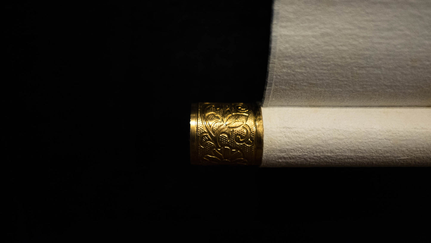 Gold Kannon Hanging Scroll | Japanese Heart Sutra Buddhist Art | Zen Wall Decor | Guanyin Bodhisattva Calligraphy Spiritual Meditation Gift